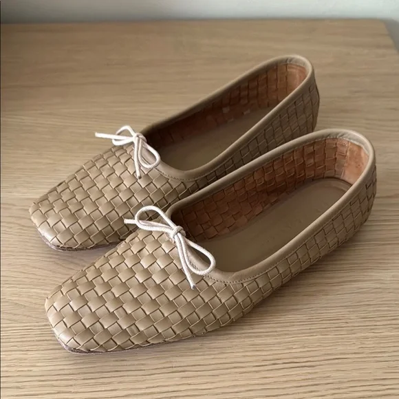 Woven Tan Flats - Picture 1 of 6